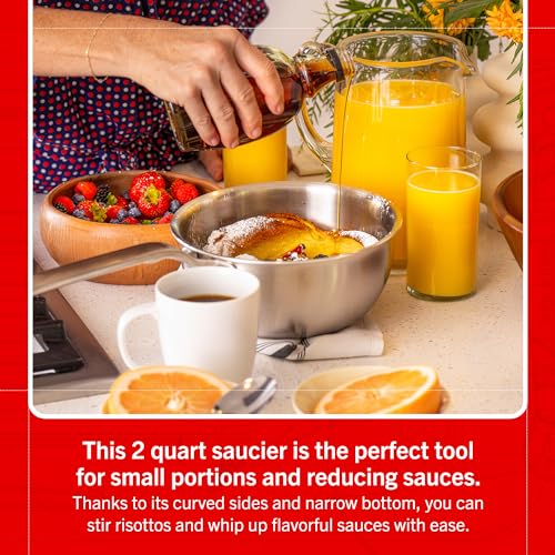 Heritage Steel x Eater 2 Quart Stainless Steel Saucier Pan | 5-Ply Fully Clad | Stay Cool Handle | Induction Compatible | Non-Toxic | Cook like a Pro