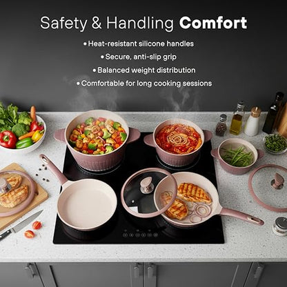 Kochstelle 13pcs Pots and Pans Set Nonstick, Marble Ceramic Coating Induction Cookware Set, Non Stick Kitchen Cooking Set with Frying Pans, Saucepans & Utensils, PFOA & PFOS Free
