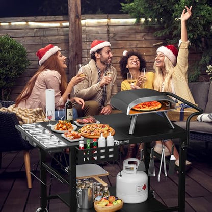 Leteuke Pizza Oven Table, Grill Cart Table for Blackstone Griddle, Outdoor Pizza Oven Stand Fits Ninja, Cuisinart, Gozney, Solo Stove, BBQ Prep Tables Station with Seasoning Tray, 47"x27.5"x30"