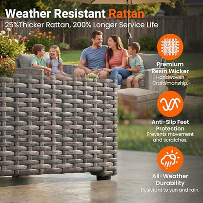 Wisteria Lane Patio Furniture Set, Wicker Outside Outdoor Furniture for All Weather, Patio Sofa with High Backrest Support and Wide Armrest for Backyard, Balcony, Deck, Porch, Light Gray