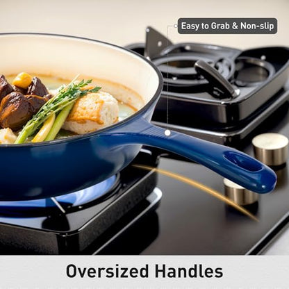 MAISON ARTS 7 Piece Enameled Cast Iron Cookware Set, Induction Dutch Oven Pot with Lid, Blue Non Toxic Pots and Pans set, PFOA-PFOS Free