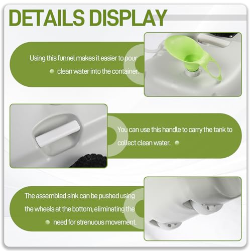 Outvita Portable Camping Sink w/ 19L Water Tank Rolling Wheels Towel Holder Soap Dispenser Faucet, Outdoor Foot Pump Washing Station for RV Boat Travel Picnic Worksit