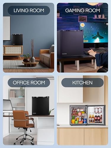 FOHERE Mini Fridge with Freezer, 1.6 Cu.ft Compact Small Drinks Refrigerator for Bedroom Single Door, Energy Saving 7-Level Adjustable Thermostat Dorm Fridge, for Apartment, Black