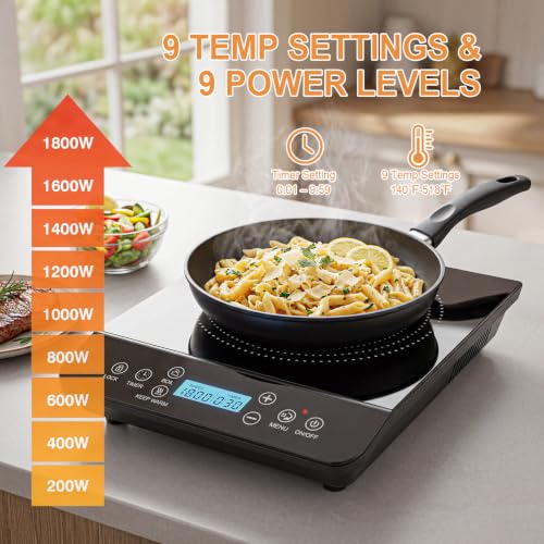Portable Induction Cooktop 1800W Electric Countertop Stove for Kitchen, RV