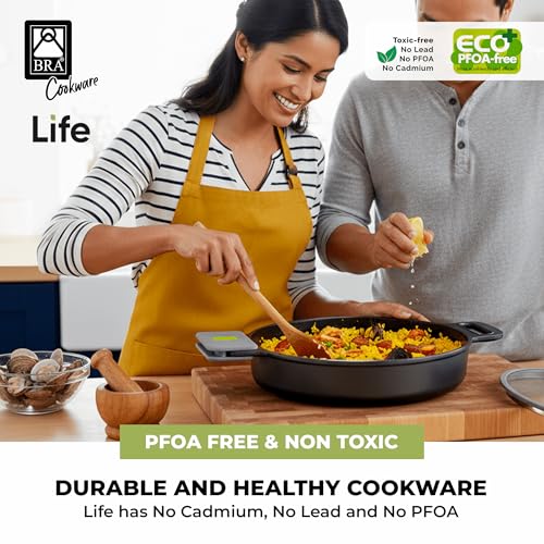 BRA COOKWARE Life Ceramic Nonstick Sauté Pan w/Glass Lid | 11 Inch 2.9 Quart Recycled Aluminum Deep Pan | Dual-Handle Braiser | Ceramic Non-Stick Coating | PFOA Free | All Cooktops & Oven Safe