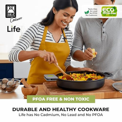 BRA COOKWARE Life Ceramic Nonstick Sauté Pan w/Glass Lid | 11 Inch 2.9 Quart Recycled Aluminum Deep Pan | Dual-Handle Braiser | Ceramic Non-Stick Coating | PFOA Free | All Cooktops & Oven Safe