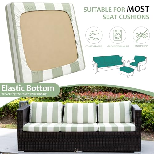 HANDONTIME Striped Outdoor Cushion Covers 8pcs Sage and White