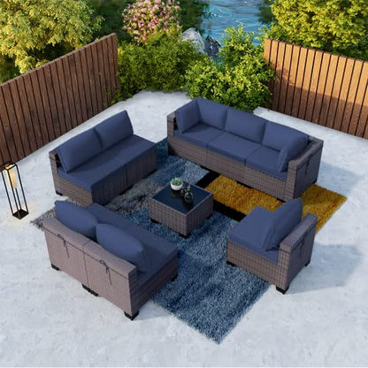 Kullavik 9 Piece Patio Furniture Set, Outdoor Wicker Sectional Sofa