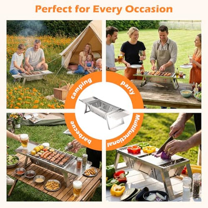 Small Portable Bbq Charcoal Grill,Mini Folding Barbecue Grill With 4-Level Heat Control,Outdoor Tabletop Bbq For Camping Essentials,Easy-To-Use Barbecue Smoker For Picnic Garden Terrace Camping Travel