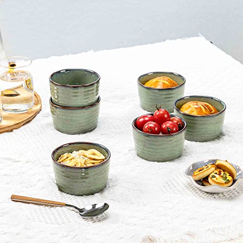 Henten Home Ceramic 8 oz Ramekins Set, Porcelain Souffle Ramekins Set of 6, Creme Brulee Ramekins for Baking, Ice Cream, Pudding, Oven & Microwave Safe Small Bowls, Stackable (Green)