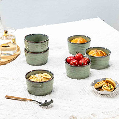 Henten Home Ceramic 8 oz Ramekins Set, Porcelain Souffle Ramekins Set of 6, Creme Brulee Ramekins for Baking, Ice Cream, Pudding, Oven & Microwave Safe Small Bowls, Stackable (Green)
