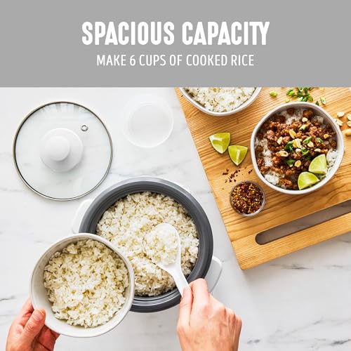 GreenLife Rice Cooker with Removable PFAS-Free Ceramic Nonstick Pot, 3-Cups Uncooked/6-Cups Cooked, Grains & Oatmeal Multicooker, Compact One-Switch Design, Auto Keep Warm, Easy Clean, White