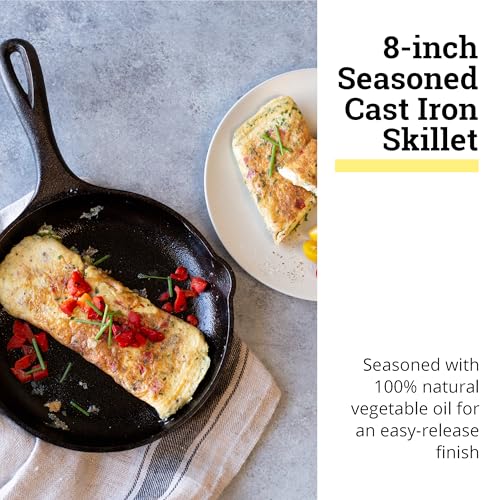 Lodge 8" Cast Iron Skillet - Chef Collection - Perfect Sear - Ergonomic Handles - Superior Heat Retention - Cast Iron Cookware & Skillet