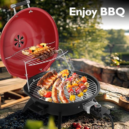 Outvita Outdoor/Indoor Electric Grill, 1600W, Double Layer Design, Red