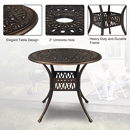 VINGLI 5-Piece Outdoor Patio Dining Set, Cast Aluminum All-Weather Outdoor Table and Chairs w/Cushion, Outdoor Furniture Set w/Umbrella Hole for Backyard Deck Poolside (Round, Elizabeth Back)