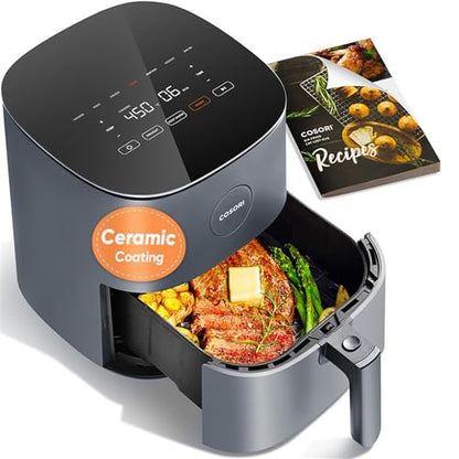 Cosori Air Fryer Pro, Compact 5QT, Ceramic Coating, 7 Presets with Preheat & Keep Warm, 450℉, Easy to use & clean, Shake Reminder, 130+ In-App Recipes, Nonstick & Dishwasher-Safe Basket, Gray