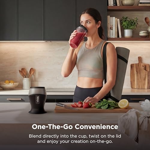 Ninja Fit Compact Personal Blender | For Smoothies, Shakes & Frozen Drinks | (2) 16-oz. To-Go Cups with Spout Lids | 700-Watt Countertop | Black | QB3001SS