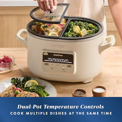 Crock-Pot MultiMeal Multicooker and Programmable Slow Cooker with Bake Function, Create 2 Dishes Simultaneously, Two 3.7qt Nonstick Pots Feed 8+ People, Dishwasher-Safe