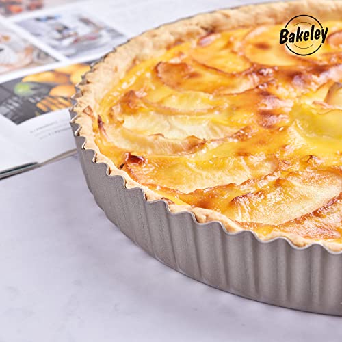 Bakeley 10-Inch Round Tart Pan with Loose Removable Bottom, Non-Stick Carbon Steel Quiche Pan for Oven Baking (Champagne Gold)