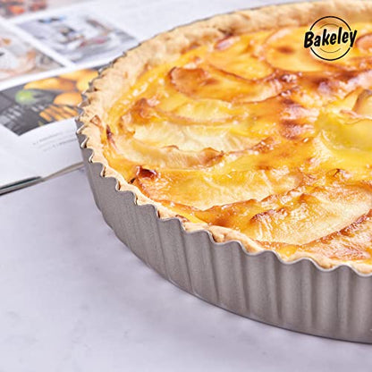Bakeley 10-Inch Round Tart Pan with Loose Removable Bottom, Non-Stick Carbon Steel Quiche Pan for Oven Baking (Champagne Gold)