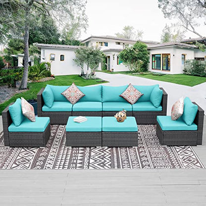 NICESOUL 20-Piece 27“x27 Outdoor Patio Cushion Cover, Olefin Fade/UV-Resistant Sectional Sofa Replacement Cover with Zipper, Deep Seated Slipcovers for Backyard Furniture, Machine Washable, Turquoise