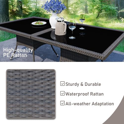 ASJMR 15 Pieces Dining Sets for 12 with Rattan Wicker Dining Set Chairs and Square Table Glass Top with Umbrella Cutout, Outdoor and Indoor Set for Patio, Backyard, Garden, Poolside, Kitchen- Navy