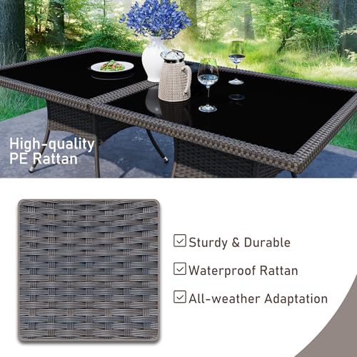 ASJMR 5 Pieces Dining Sets for 4 with Rattan Wicker Dining Set Chairs and Square Table Glass Top with Umbrella Cutout, Outdoor and Indoor Set for Patio, Backyard, Garden, Poolside, Kitchen-Navy