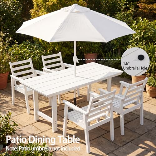 AZXZCS 12-Piece Outdoor Dining Set, All-Weather HDPE Patio Furniture, Two 66.5" Slatted Table with 1.6" Umbrella Hole & 10 Ergonomic Armchairs, Heavy Duty 350lbs Capacity, UV Resistant, White
