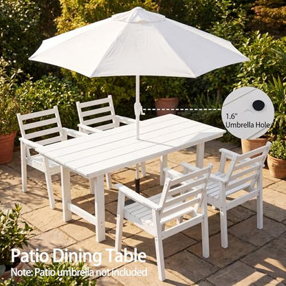 AZXZCS 12-Piece Outdoor Dining Set, All-Weather HDPE Patio Furniture, Two 66.5" Slatted Table with 1.6" Umbrella Hole & 10 Ergonomic Armchairs, Heavy Duty 350lbs Capacity, UV Resistant, White