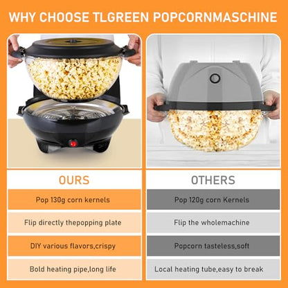 TLGREEN 6 Quart Popcorn Machine, Stir Crazy Popcorn Popper Machine (Black)