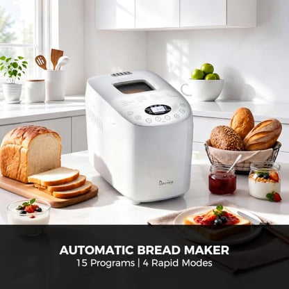 Davivy Bread Maker Machine with 2 Dough Kneading Paddles,15-in-1 Automatic Large Capacity Bread Machine Nonstick Bowl For Bread, Jam& Yogurt, 3 Loaf Sizes and 3 Crust Settings