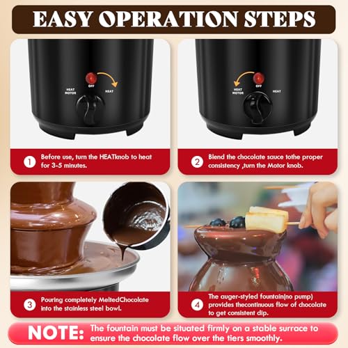 16oz Chocolate Fondue Fountain, 3-Tier MINI Chocolate Fountain with 6PCS Fondue Fork and Removal Tray for Fruits/Nuts/Treats