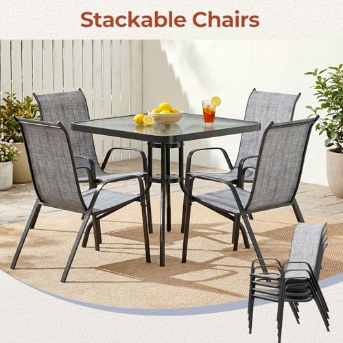 TLSUNNY 5 Pieces Patio Dining Set for 4, Glass Table and Textilene Chair