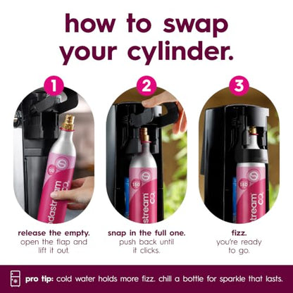 SodaStream CO2 Gas Refill Pack, 3 x 60L Pink Quick Connect Cylinders, Soda Stream CO2 Refill, Makes Up to 180 Liters of Sparkling Water, Compatible with TERRA, ART, ENSO, E-TERRA, E-DUO & More