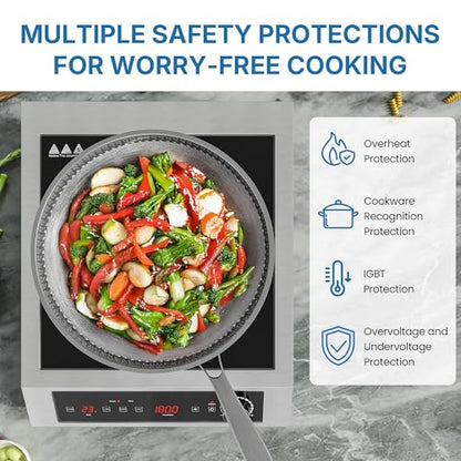 SUNVIVIPRO Commercial Induction Cooktop 1800W, Professional Electric Countertop Burner, 10 Power & 10 Temp Setting, Induction Hot Plate with Timer, Electric Stove with LED Screen, Black