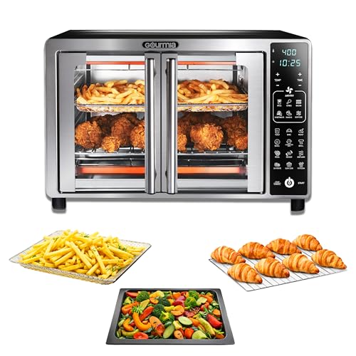 Gourmia Air Fryer French Door Toaster Oven - 6-Slice Capacity, LED Display with 19 Cooking Presets, Stainless Steel