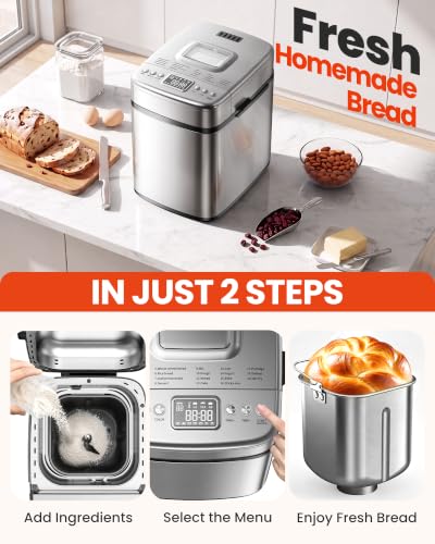 OSIPOTO 2LB Bread Maker, 19 in 1 Automatic Stainless Steel Bread Machine