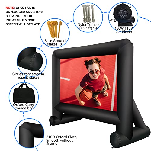 GZKYYLEGS 14 Feet Indoor and Outdoor Inflatable Blow up Mega Movie Projector Screen with Carry Bag for Front and Rear Projection