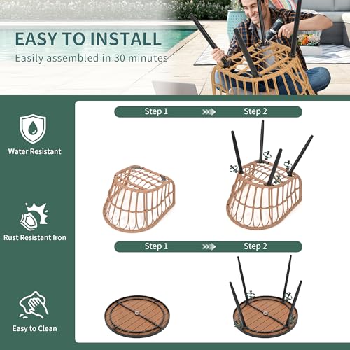 Pamapic 5-Pieces Patio Dining Set with Wood Table Top, All-Weather PE Rattan Patio Furniture Set, Outdoor Dining Furniture with Removable Cushion Chairs & Round Table for Garden Lawn Patio,Cream