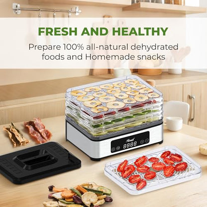 Rosewill Compact Food Dehydrator, 5 Stackable Trays with Adjustable 48H Timer and Temperature Control - 400W Electric Food Dryer for Jerky, Fruits, Herbs, Veggies, Meat & Dog Treats