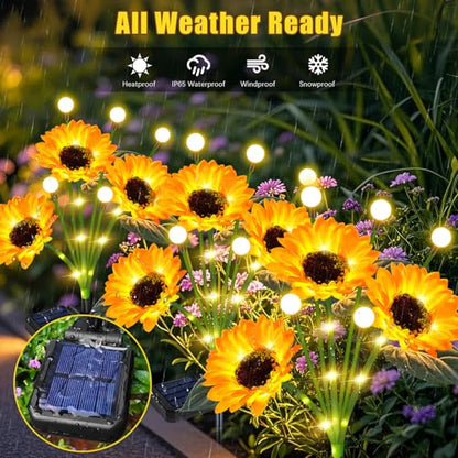 Solar Lights Outdoor Garden Decor,4 Pack Sunflower with Firefly Lights,Solar Flowers Lights Waterproof,Birthday Gifts for Mom Women Grandma,Outside Decorative Garden Stakes for Yard Patio Porch Lawn