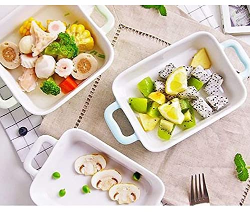 Foraineam 6 Pieces Bakeware Set, White Porcelain Souffle Dishes Creme Brulee Ramekins, 6-1/4 x 4-3/4 inch Rectangular Baking Pans with Double Handles