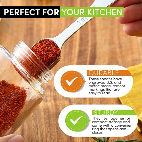 Spring Chef Stainless Steel Measuring Spoons Set of 7 with Leveler, Rectangular Metal Teaspoon & Tablespoon Measuring Spoons for Dry & Liquid Ingredients - Nesting Kitchen Gadgets For Baking & Cooking