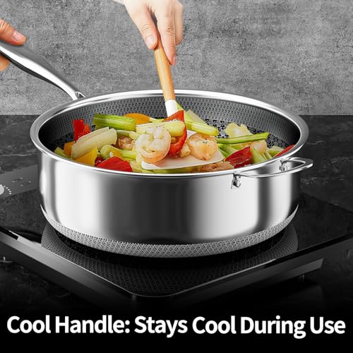 7-Piece 5 Ply Stainless Steel Cookware Set with Lids, Pots and Pans Set Non Stick, Non-Toxic, for Induction, Oven, Dishwasher Safe, RV Essentials, Kitchen Appliances