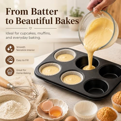 AGIgear Premium Non-Stick Muffin Baking Pan,2Packs Cupcake Pan,Stainless steel 6-Cup Muffin Tin (Black)