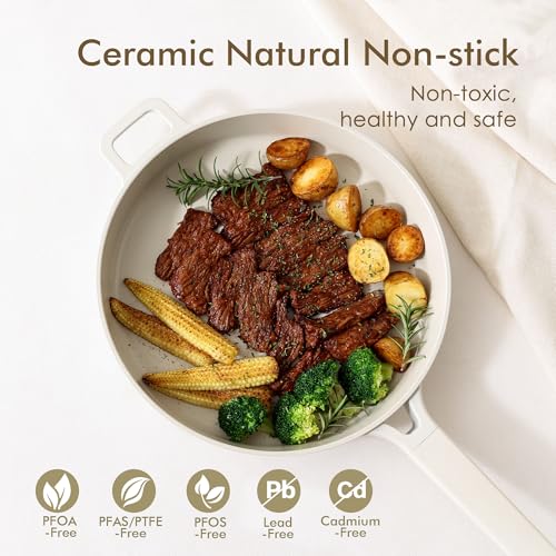 SENSARTE Ceramic Cookware Set Non-toxic 14 Pcs, Nonstick Pots and Pans Set, Dishwasher Safe Induction Cookware, Healthy Kitchen Cooking Set, PFOA/PFAS/PTFE Free