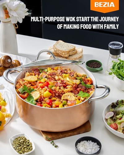 BEZIA 8 Quart Nonstick Stock Pot with Lid, Golden Granite Cooking Pot for Effortless Cleanup, Perfect for Family Dinners & Daily Cooking, Induction Compatible