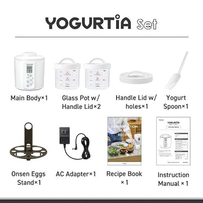 [TANICA] YOGURTiA Yogurt Maker & Fermented Food Machine – Precise Temperature Control (1°F/1°C Increments) for Consistent Results, 77-158°F (25-70°C), 100-240V, Made in Japan, 2 Glass Pots, Timer