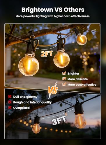 Brightown 108FT 52LED Solar String Lights Outdoor with Remote & USB Port, Shatterproof Bulbs, Dimmable & Timable, 3 Modes, Patio Lights Solar Powered with Mount Clips for Camping Backyard Garden Decor