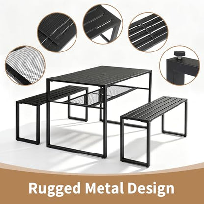 Outvita 49" Metal Patio Dining Set w/Umbrella Hole, Storage Shelf
